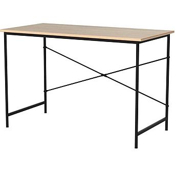 Modern Home Office Computer Desk Table With Black Metal Frame Wood Top In Oak