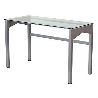 Rectangular Writing Table Office Desk With Clear Tempered Glass Surface