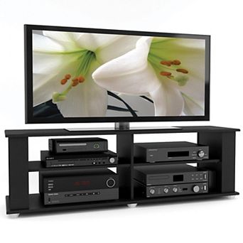 58-Inch TV Stand with Adjustable Shelves and Open Design for Audio, Video, and Gaming Gear, Black