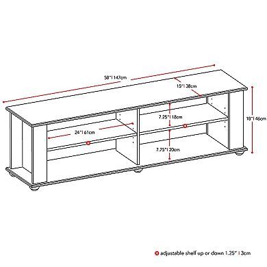 Dimensions diagram of TV stand with labeled measurements