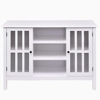 White Entertainment Center with Tempered Glass Doors and Media Storage, 43 x 16 in