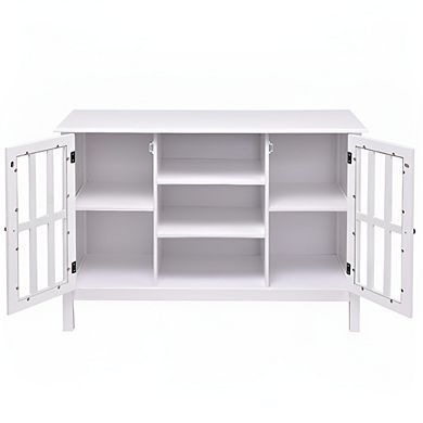 White Entertainment Center with Tempered Glass Doors and Media Storage, 43 x 16 inches