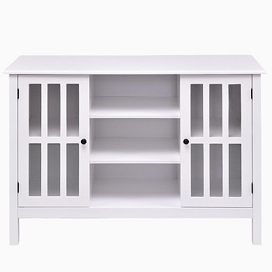 White Entertainment Center with Tempered Glass Doors and Media Storage, 43 x 16 inches