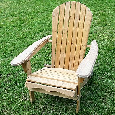 Folding Adirondack Chair For Patio Garden In Natural Wood Finish