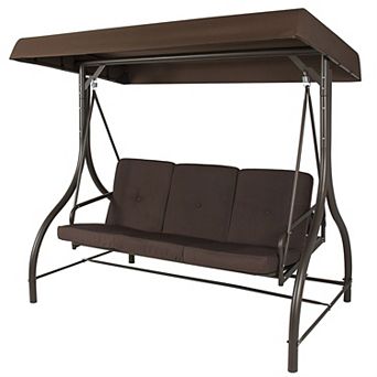 Brown 3-person Outdoor Porch Swing With Canopy