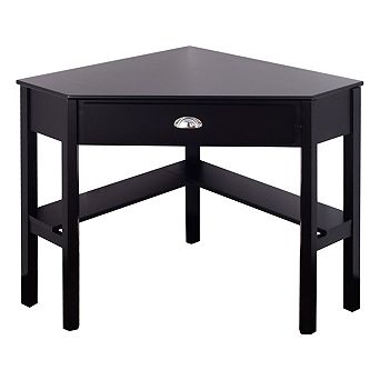 Corner Black Wood Computer Desk With Drawer
