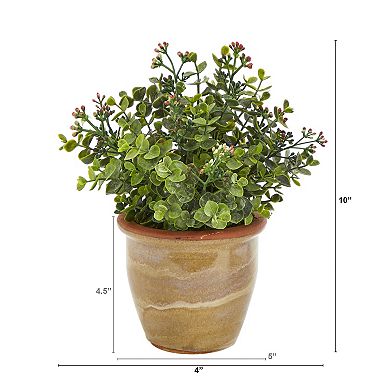 10” Eucalyptus And Sedum Succulent Artificial Plant In Ceramic Planter