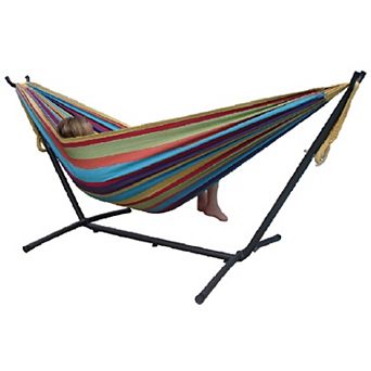 Tropical Fabric Double Hammock With 9-foot Steel Stand