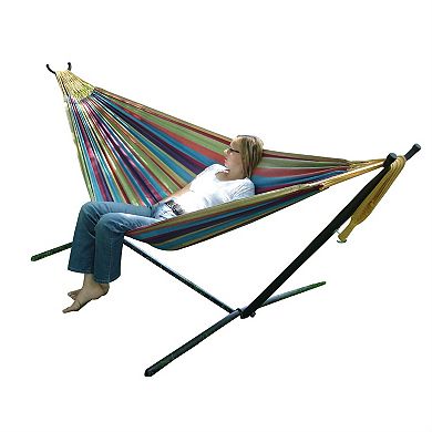 Tropical Fabric Double Hammock With 9-foot Steel Stand