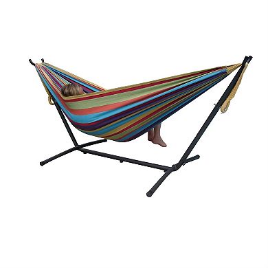 Tropical Fabric Double Hammock With 9-foot Steel Stand