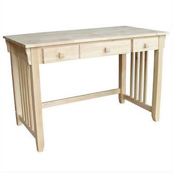 Unfinished Wood Computer Desk With Pull-out Keyboard Tray And Drawer