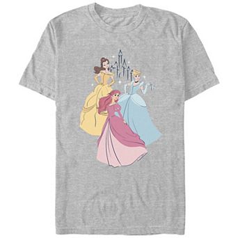 Disney's Belle, Cinderella & Ariel Princess Wearing Ball Gowns Juniors' Boyfriend Graphic Tee