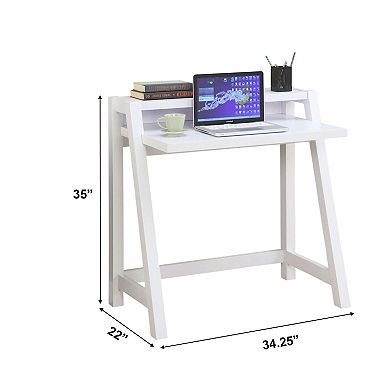 Compact White Writing Desk with Top Shelf for Apartments, Dorms, or Study Areas 35 inches H