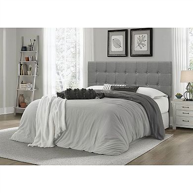 King Size Mid-century Style Button-tufted Headboard In Grey Upholstered Fabric