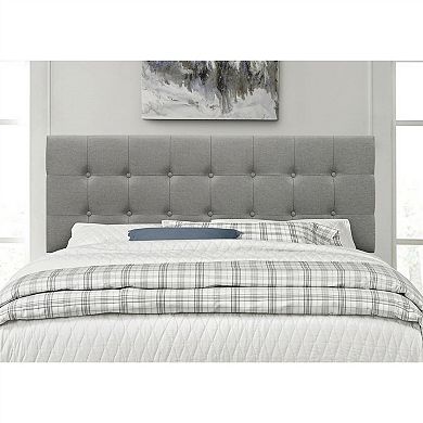 King Size Mid-century Style Button-tufted Headboard In Grey Upholstered Fabric