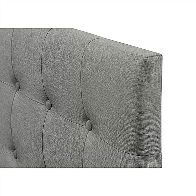 King Size Mid-century Style Button-tufted Headboard In Grey Upholstered Fabric