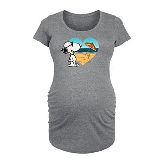Maternity Peanuts Snoopy Heart Beach Scene Graphic Tee