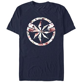 Juniors' Captain Marvel Floral Emblem Boyfriend Graphic Tee