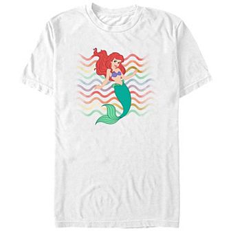 Disney's The Little Mermaid Juniors' Ariel Wavy Stripes Background Boyfriend Graphic Tee
