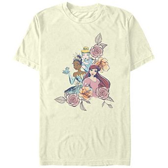 Disney Princesses Juniors' Floral Motif Boyfriend Graphic Tee