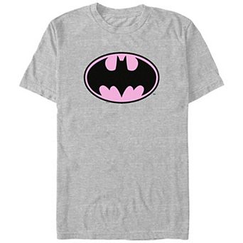 Juniors' Batman Pink Background Logo Boyfriend Graphic Tee