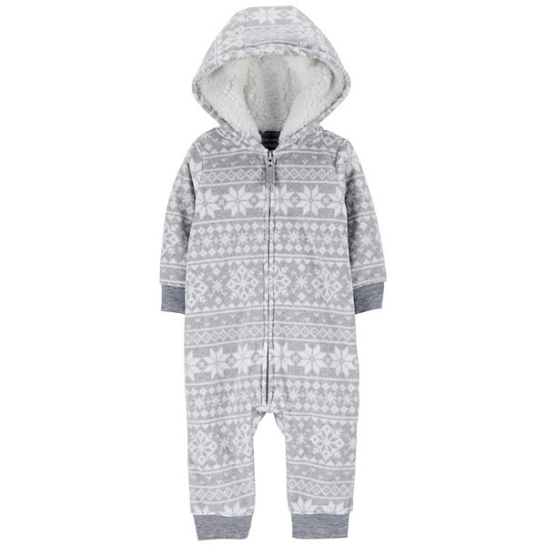 Baby Boy Carter's Fair Isle Hooded Fleece Jumpsuit - Gray (9 MONTHS)