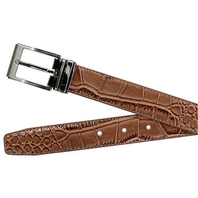 Ctm Leather Croc Print Dress Belt With Clamp On Buckle