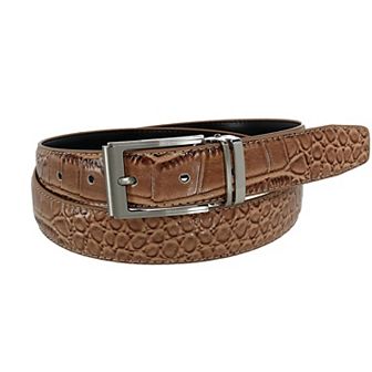 Ctm Leather Croc Print Dress Belt With Clamp On Buckle