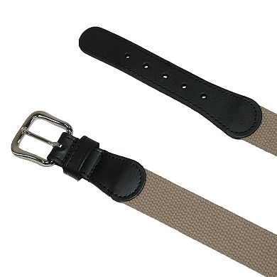 Boston Leather Men's Cotton Web Belt With Leather Tabs