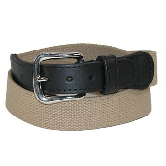 Boston Leather Men's Cotton Web Belt With Leather Tabs