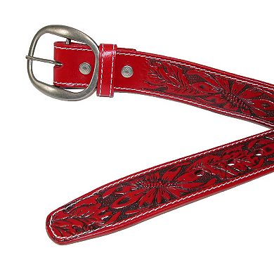 Ctm Leather Western Embossed Belt With Removable Buckle