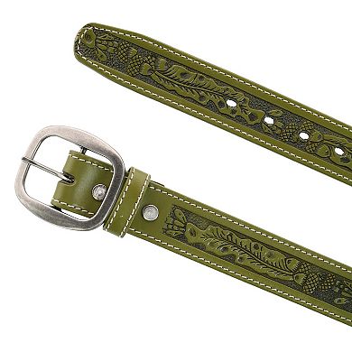 Ctm Leather Western Embossed Belt With Removable Buckle