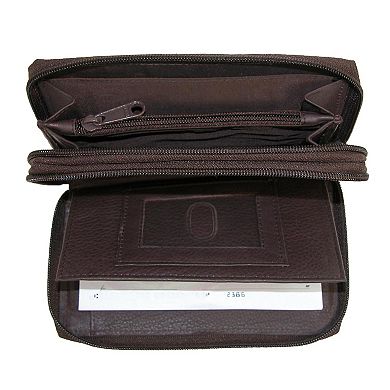 Leather Double Zippered Checkbook Cover Wallet