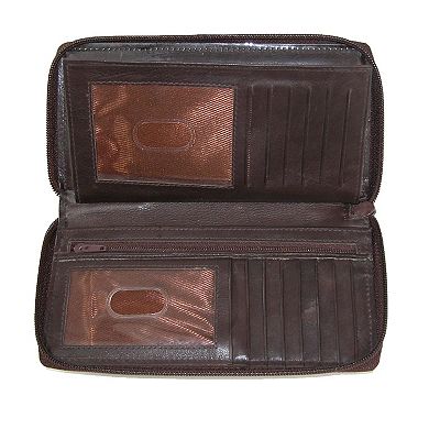 Leather Deluxe Zip Around Checkbook Cover Wallet