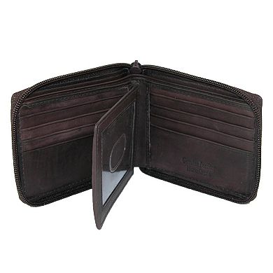 Men's Leather Zip Around Bifold Id Wallet