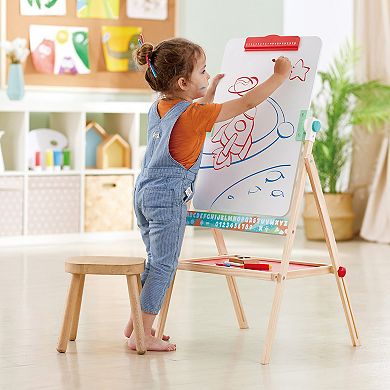 Hape Standing Double-Sided Chalk Blackboard & Marker Whiteboard Flip Flat Easel