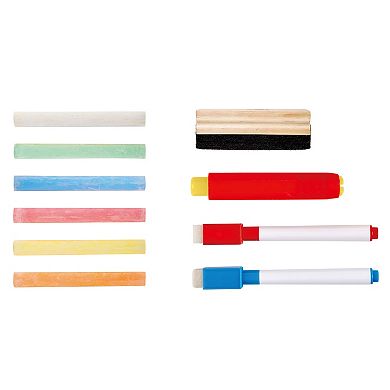Hape Standing Double-Sided Chalk Blackboard & Marker Whiteboard Flip Flat Easel