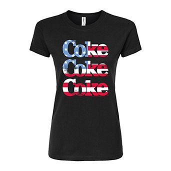 Juniors' Coca-Cola Distressed Flag Fitted Tee