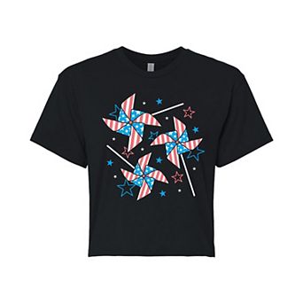 Juniors' Americana Pinwheels Cropped Graphic Tee