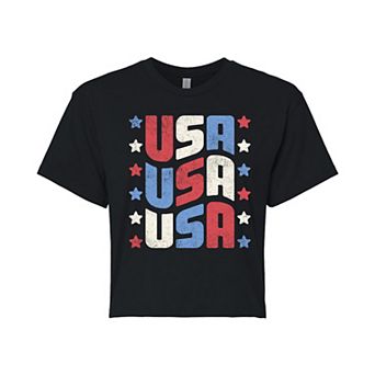 Juniors' USA Stacked Cropped Graphic Tee