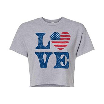 Juniors' American Flag Heart Cropped Graphic Tee