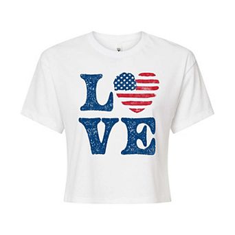 Juniors' American Flag Heart Cropped Graphic Tee