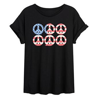 Juniors' Peace Flag Oversized Tee