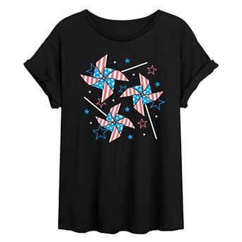 Juniors' Americana Pinwheels Oversized Tee