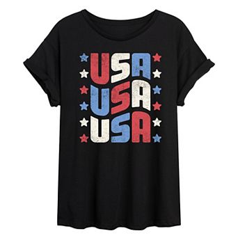Juniors' USA Stacked Oversized Tee