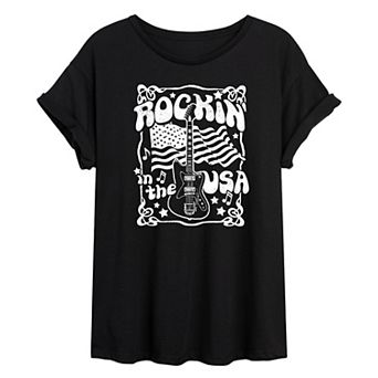 Juniors' Rockin' in the USA Oversized Tee