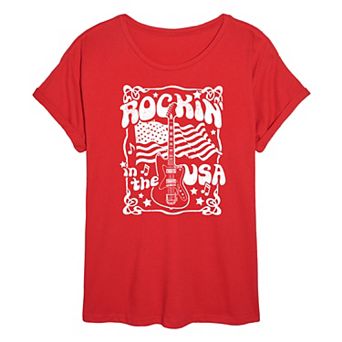 Juniors' Rockin' in the USA Oversized Tee