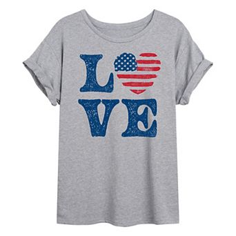 Juniors' American Flag Heart Oversized Tee