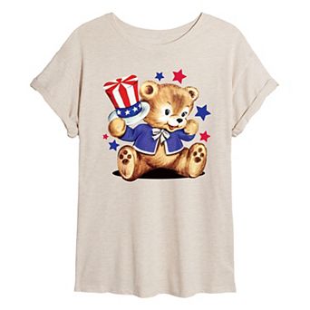 Juniors' Patriotic Bear Oversized Tee