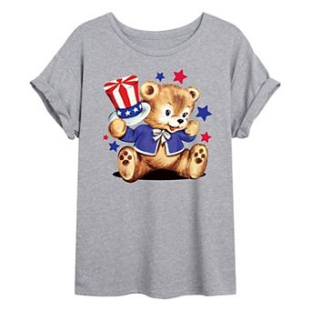 Juniors' Patriotic Bear Oversized Tee